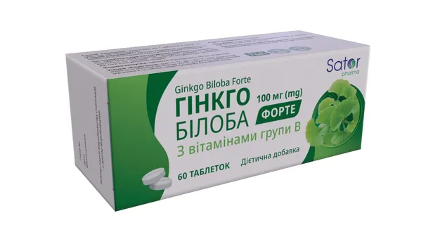 Гінкго Білоба Форте + Вітаміни групи В Sator Pharma таблетки по 0,25 г №60 (10х6)
