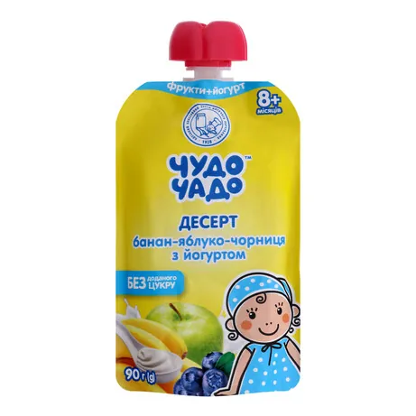 Десерт Чудо-Чадо Банан-яблуко-чорниця с йогуртом без цукру з 8 місяців, 90 г