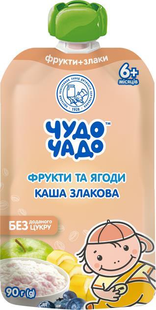 Пюре фруктовое Чудо-Чадо Каша злаковая Фрукты и ягоды без сахара с 6 месяцев, 90 г