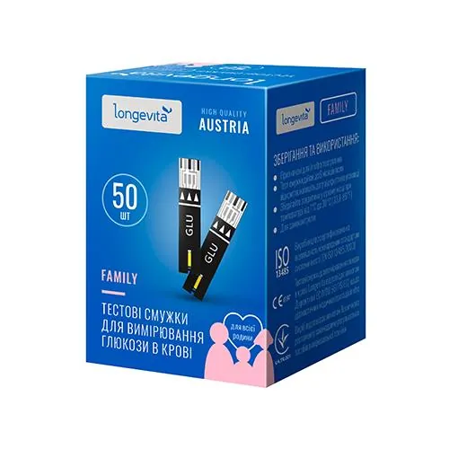 Тест-смужки Longevita Family для глюкометра, 50 штук