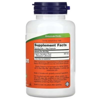 Корень одуванчика 500 мг NOW Dandelion Root капсулы органические №100