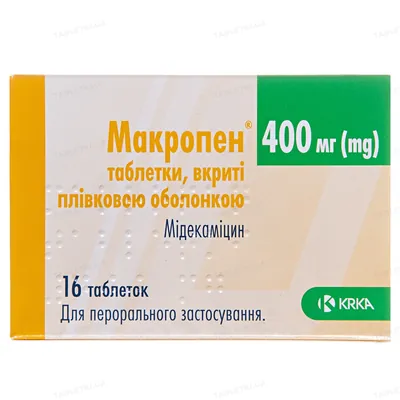 Макропен таблетки, в/плів. обол. по 400 мг №16 (8х2)