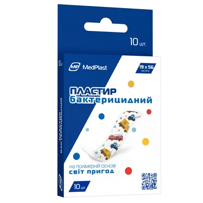 Пластир медичний MP MedPlast Світ пригод бактерицидний на полімерній основі дитячий, 19 мм х 56 мм, 10 штук