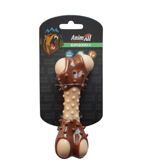 Игрушка для собак AnimAll GrizZzly кость-зубочистка с ароматом мяса М, бежевая/коричневая