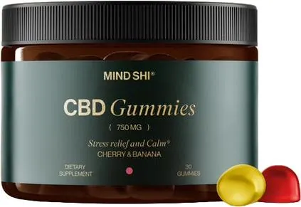 Канабідіол Mind Shi CBD Gummies Full Spectrum 750 мг вишня та банан, 30 жувальних мармеладок