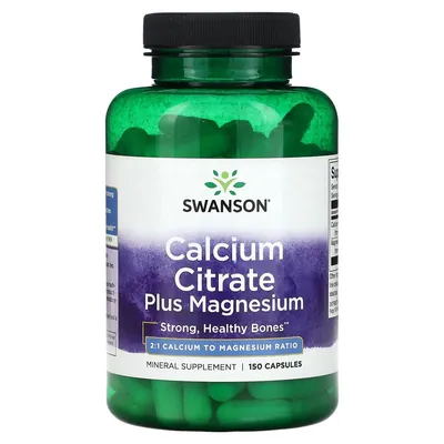 Кальцій та магній Swanson Calcium Citrate Plus Magnesium, 150 капсул