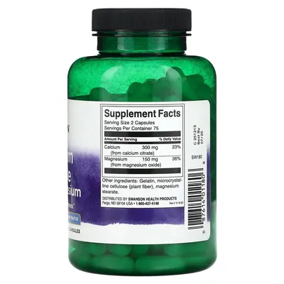 Кальцій та магній Swanson Calcium Citrate Plus Magnesium, 150 капсул