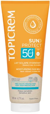 Молочко сонцезахисне Topicrem Sun Protect SPF50+ зволожувальне для обличчя та тіла, 200 мл