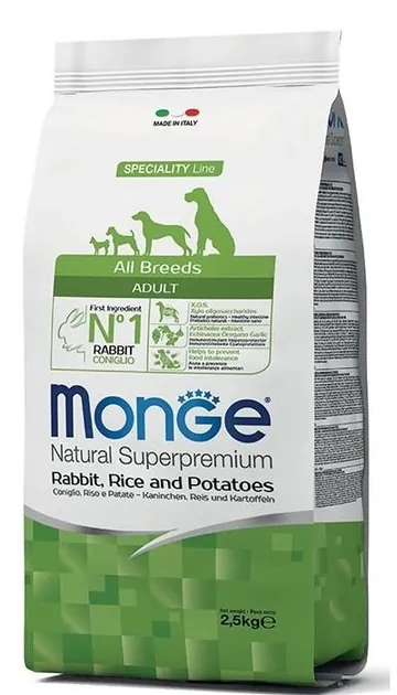Корм сухий Monge Dog All Breeds Adult для собак усіх порід з кроликом та рисом, 2,5 кг