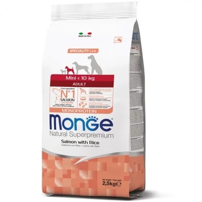 Корм сухой Monge Dog Mini Adult для взрослых собак маленьких пород лосось с рисом, 2,5 кг