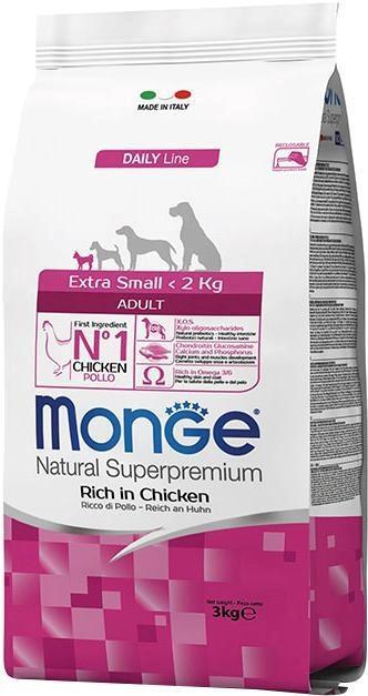 Корм сухой Monge Dog Extra Small Adult для взрослых собак миниатюрных пород с курицей, 3 кг