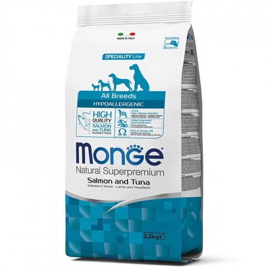 Корм сухий Monge Dog All Breeds Adult  Hypoallergenic для собак усіх порід з рисом, лососем та тунцем, 2,5 кг