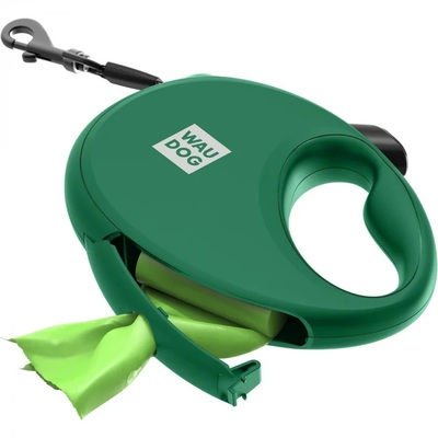 Повідець-рулетка для собак Collar WAUDOG R-leash з контейнером для пакетів, до 20 кг, світловідбивна стрічка, розмір М, зелений, 5 м