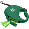 Повідець-рулетка для собак Collar WAUDOG R-leash з контейнером для пакетів, до 20 кг, світловідбивна стрічка, розмір М, зелений, 5 м