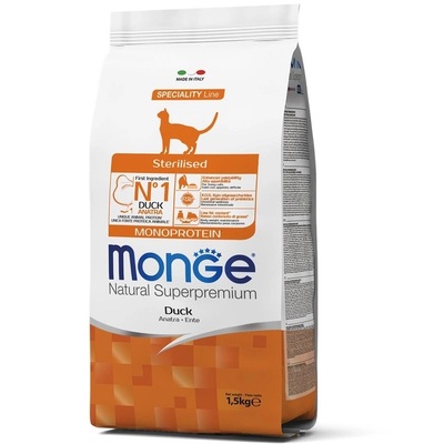Корм сухой Monge Саt Monoprotein Sterilised для стерилизованных кошек с уткой, 1,5 кг