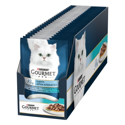 Корм влажный Purina Gourmet Perle Duo с океанической рыбой и тунцем минифиле в подливе, 85 г