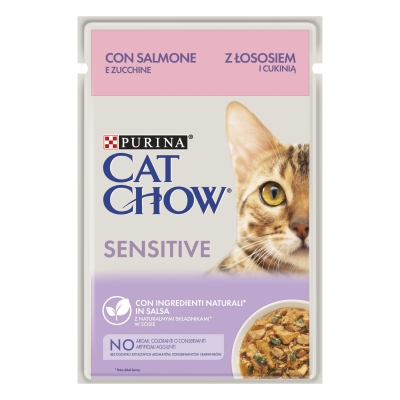 Корм вологий для кішок з чутливим травленням Purina Cat Chow шматочки в желе з лососем та цукіні, 85 г