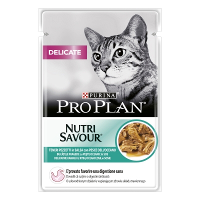 Корм влажный Purina Pro Plan Nutrisavour Delicate для кошек с чувствительным пищеварением с океанической рыбой, 85 г