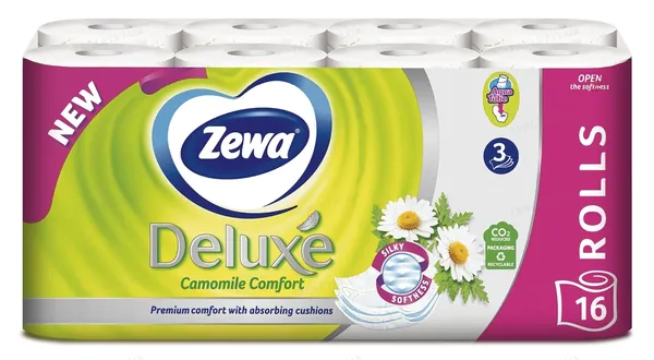 Туалетний папір Zewa Deluxe Camomile Comfort Ромашка 3 шари, 16 рулонів