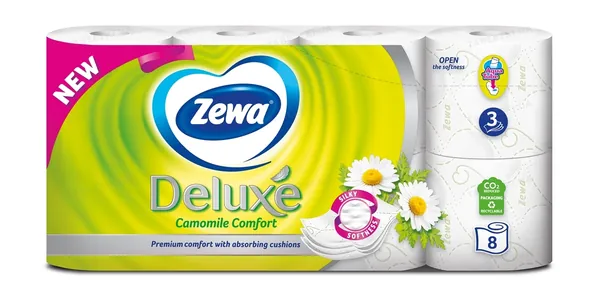 Туалетний папір Zewa Deluxe Camomile Comfort Ромашка 3 шари, 8 рулонів
