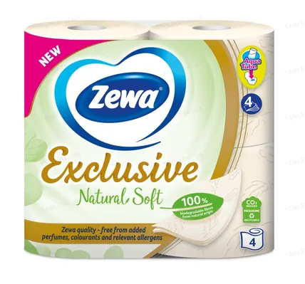 Туалетний папір Zewa Exclusive Natural Soft 4 шари біло-кремовий, 4 рулони
