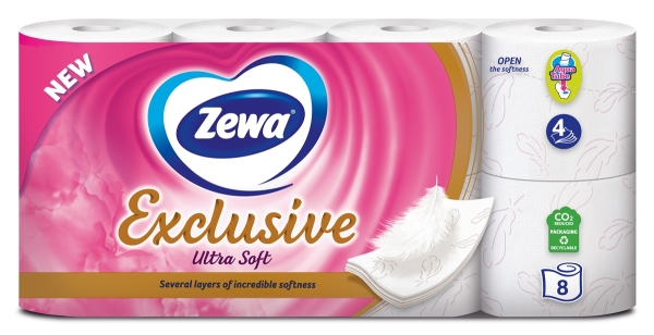 Туалетная бумага Zewa Exclusive белая 4 слоя, 8 рулонов