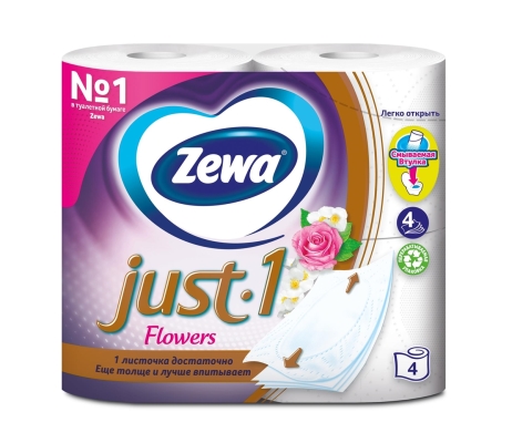 Туалетная бумага Zewa Just 1 с ароматом 4 слоя, 4 рулона