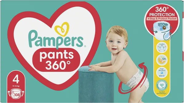 Підгузки-трусики Pampers Pants Active Baby дитячі розмір 4, 9-15 кг, 108 шт