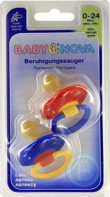 Пустышка латексная Baby-Nova 23500 круглая трехцветная 0-24 месяцев, 2 шт