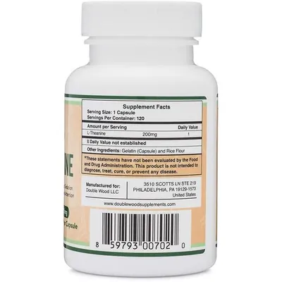 L-теанін Double Wood L-Theanine 200 мг, 120 капсул