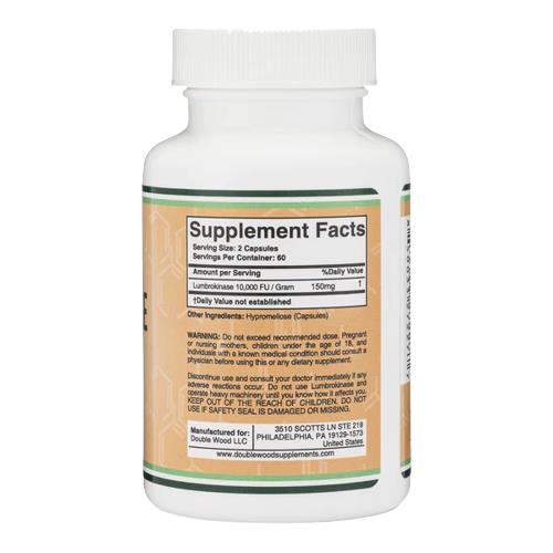 Люмброкиназа Double Wood Lumbrokinase 150 мг 10000 FU, 120 капсул