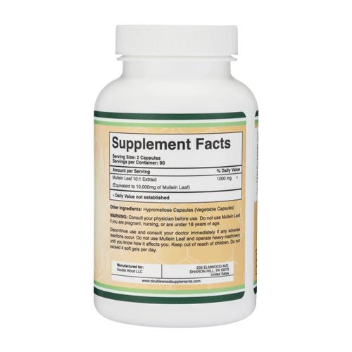Коров'яка листя екстракт Double Wood Mullein Leaf Extract 1000 мг, 180 капсул