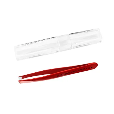 Пінцет для брів Staleks Expert 11 широкі скошені кромки, тип 3 Red