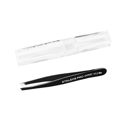 Пинцет для бровей Staleks Expert 11 узкие скошенные кромки, тип 4 Black