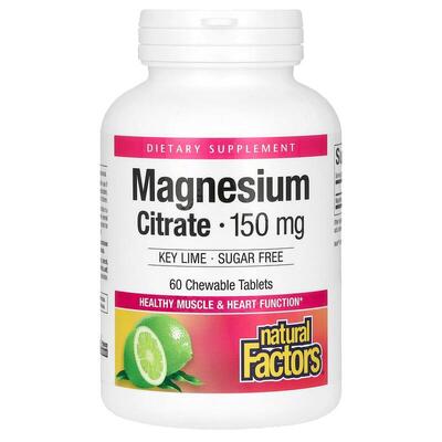 Магний цитрат Natural Factors Magnesium Citrate, лайм, 150 мг, 60 жевательных таблеток