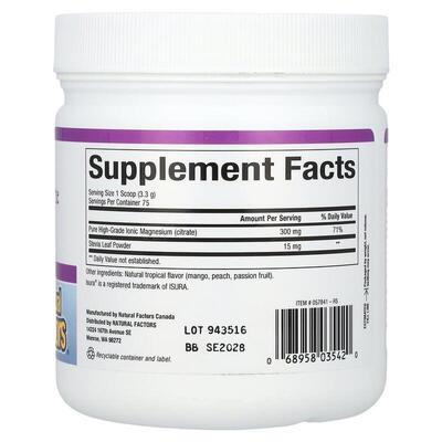 Магний цитрат Natural Factors Stress Relax Magnesium Citrate смесь для приготовления напитка, тропических фруктов вкус, 250 г