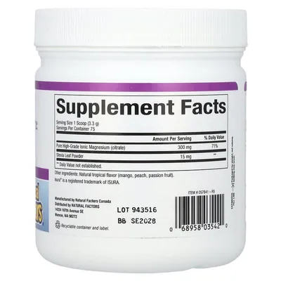 Магній цитрат Natural Factors Stress Relax Magnesium Citrate суміш для приготування напою, тропічних фруктів смак, 250 г