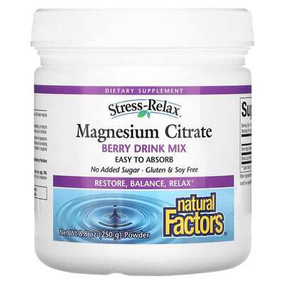 Магний цитрат Natural Factors Stress Relax Magnesium Citrate смесь для приготовления напитка, ягодный вкус, 250 г