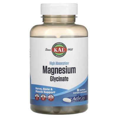 Магния глицинат с высокой абсорбцией KAL High Absorption Magnesium Glycinate, 90 мягких таблеток