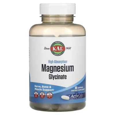 Магнію гліцинат з високою абсорбцією KAL High Absorption Magnesium Glycinate, 90 м'яких таблеток