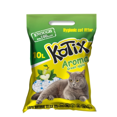 Наповнювач для котячого туалету Kotix Green Apple силікагелевий поглинаючий, 10 л (3,5 кг)