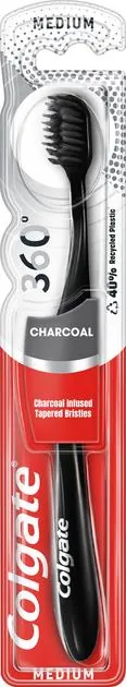Зубна щітка Colgate 360° Charcoal Деревне вугілля, середньої жорсткості, 1 шт