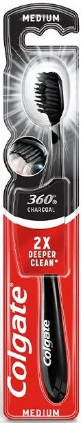 Зубна щітка Colgate 360° Charcoal Деревне вугілля, середньої жорсткості, 1 шт