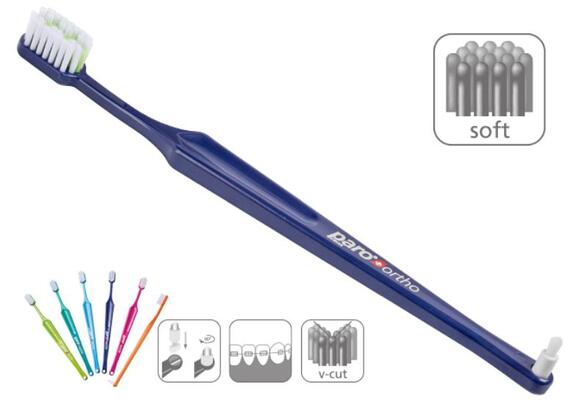 Зубная щетка Paro Swiss ortho brush ортодонтическая мягкая, с монопучковой насадкой