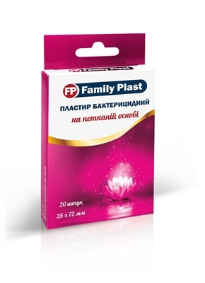 Пластир медичний «FP Family Plast» бактерицидний на нетканій основі 25 мм х 72 мм, 20 штук