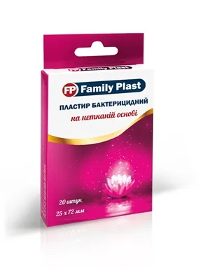 Пластир медичний FP Family Plast бактерицидний на нетканій основі 25 мм х 72 мм, 20 штук