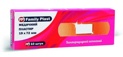 Пластир медичний FP Family Plast бактерицидний на нетканій основі 19 мм х 72 мм, 10 штук