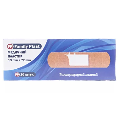 Пластир медичний FP Family Plast бактерицидний на тканинній основі 19 мм х 72 мм, 10 штук