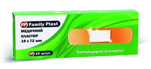 Пластир медичний FP Family Plast бактерицидний на полімерній основі 19 мм х 72 мм, 10 штук