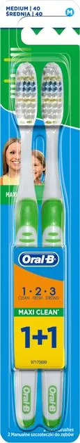 Набір зубних щіток 1+1 Oral-B 1-2-3 Maxi Clean, середньої жорсткості, 2 шт